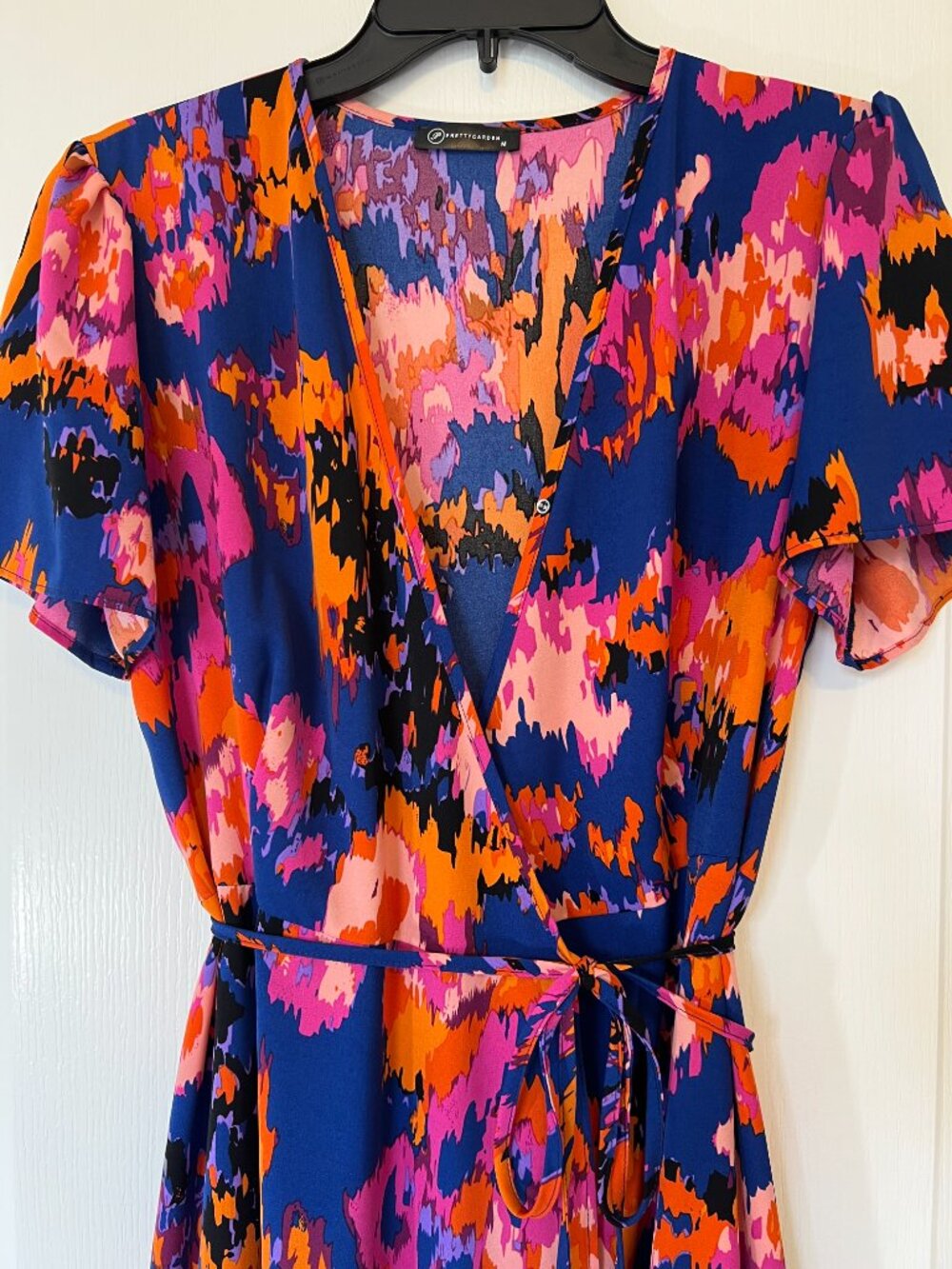 NWOT Pretty Garden High Low Wrap Midi Dress Short Sleeve Abstract Print SIZE Med - Picture 3 of 13